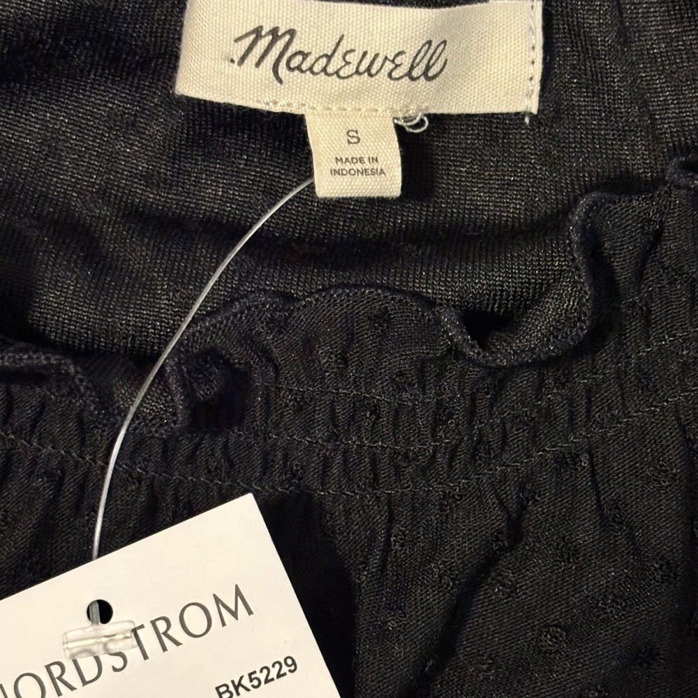 Madewell Blouse Women Small Black Clipdot Mock Neck Ruffle Puff Sleeve - Picture 6 of 9